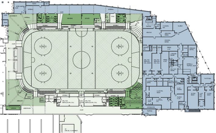 Ritning över om- och nybyggnation av arenan Be-Ge Hockey Center.