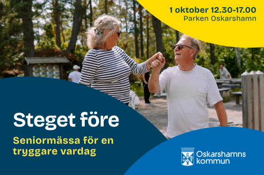 Affisch med texten "Steget före. Seniormässa för en tryggare vardag".