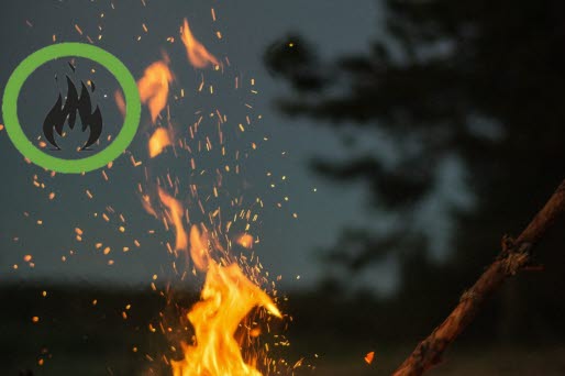 Bild av eld och symbol för att inget eldningsförbud råder