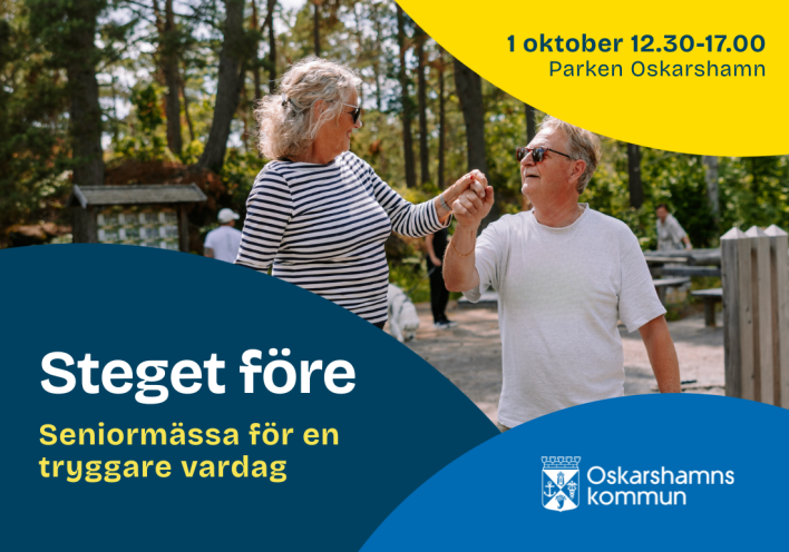 Affisch med texten "Steget före. Seniormässa för en tryggare vardag".