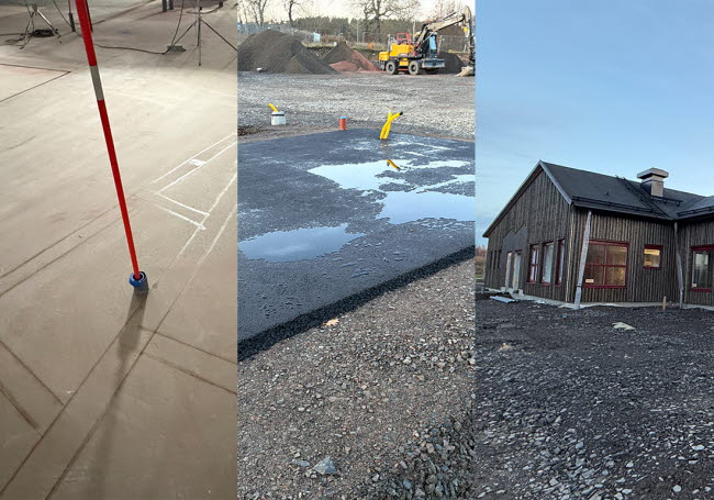 Bildkollage som visar olika delar av ett bygge.