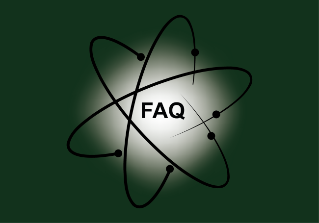 Illustration av en atom med ordet FAQ i mitten.